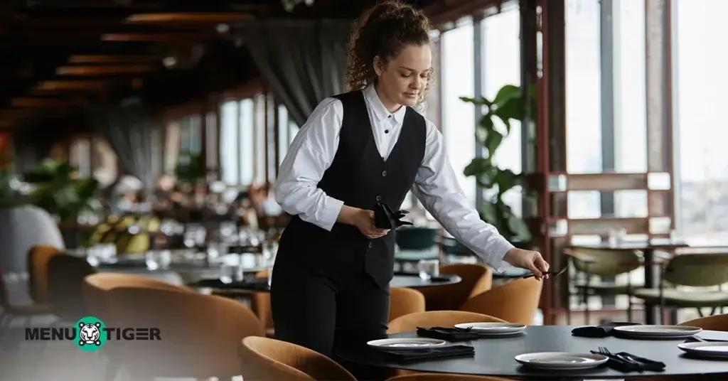waitress setting up table