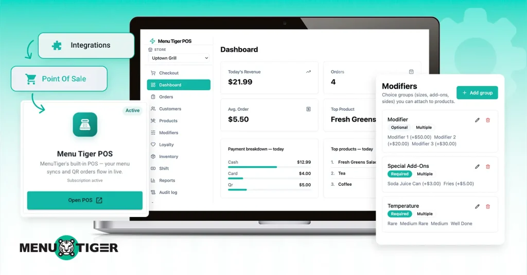 MENU TIGER POS dashboard interface preview