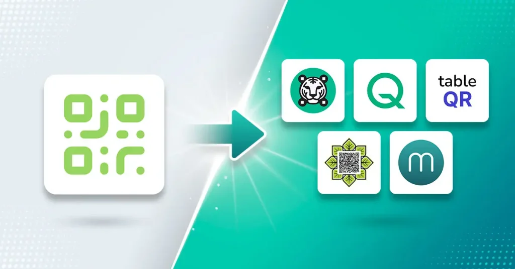 SimpleQR logo pointing to five restaurant QR menu alternatives.